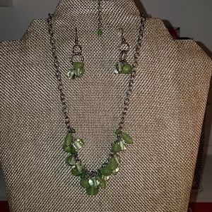 Green colored necklace and earings